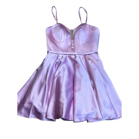 Formal Colette Mon Cheri PINK LILAC Satin Mini Skater Illusion V Neck Dress SZ.6 - Picture 9 of 15